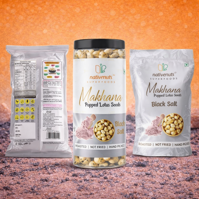 Black Salt Pillow Pouch Roasted Makhana | Crunchy Fox Nut Snack