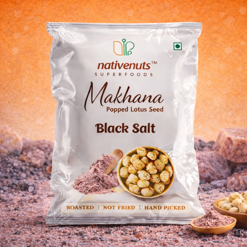 Black Salt Pillow Pouch Roasted Makhana | Crunchy Fox Nut Snack